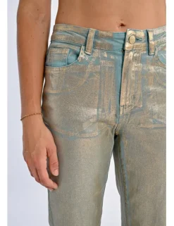 Pantalón largo recto metalizado