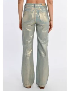 Pantalón largo recto metalizado