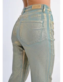 Pantalón largo recto metalizado