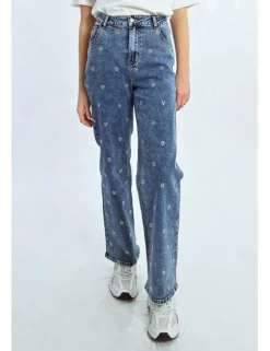 Pantalón tobillero vaquero estampado flores