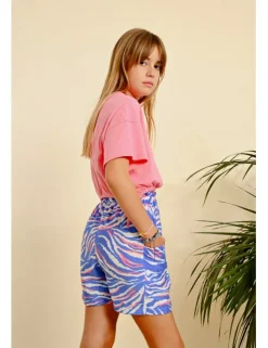 Short de tiro alto estampado multicolor