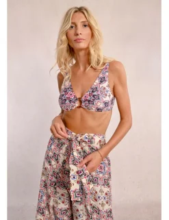Top de bikini de tirantes con estampado y hebilla