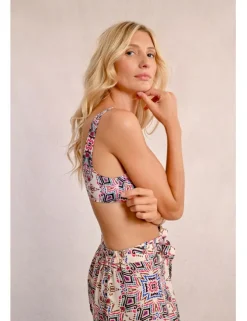 Top de bikini de tirantes con estampado y hebilla