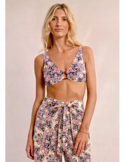 Top de bikini de tirantes con estampado y hebilla