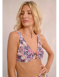 Top de bikini de tirantes con estampado y hebilla