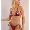 Top de bikini de triangulo en tejido brillante
