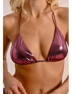Top de bikini de triangulo en tejido brillante