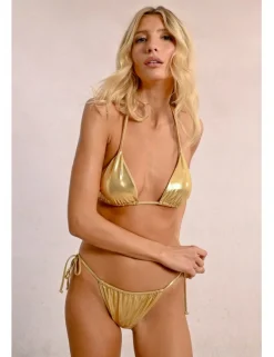 Top de bikini de triangulo en tejido brillante