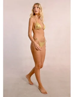 Top de bikini de triangulo en tejido brillante