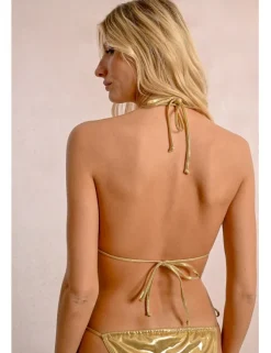 Top de bikini de triangulo en tejido brillante