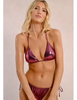 Top de bikini de triangulo en tejido brillante