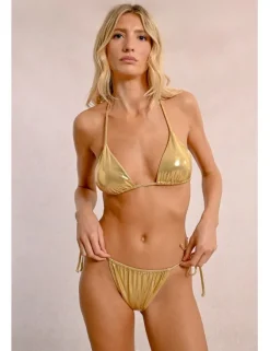 Top de bikini de triangulo en tejido brillante