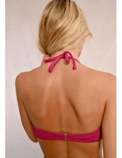 Top de bikini en tejido texturizado detalle nudo