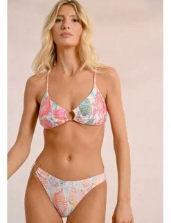 Top de bikini triángulo con hebilla y estampado