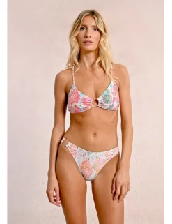 Top de bikini triángulo con hebilla y estampado