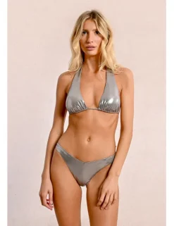 Top de bikini triángulo en tejido metalizado
