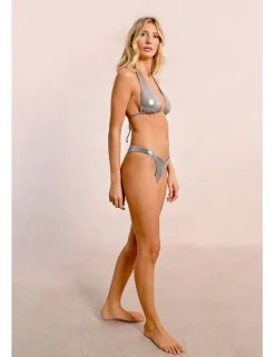 Top de bikini triángulo en tejido metalizado