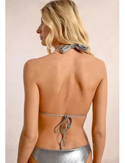 Top de bikini triángulo en tejido metalizado