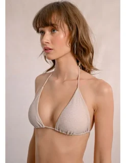 Top de bikini triángulo en tejido brillante