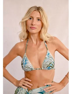 Top de bikini triángulo estampado tropical