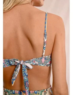 Top de bikini triángulo estampado étnico