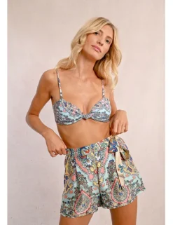 Top de bikini triángulo estampado étnico