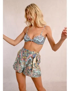 Top de bikini triángulo estampado étnico