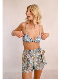 Top de bikini triángulo estampado étnico