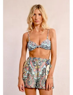Top de bikini triángulo estampado étnico
