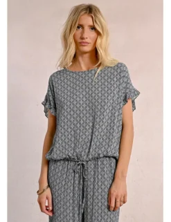 Top de manga corta con lazada y estampado