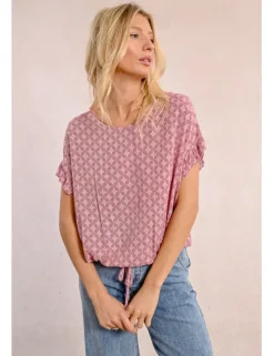 Top de manga corta con lazada y estampado
