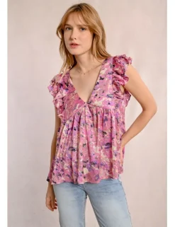 Top de manga corta mariposa con estampado