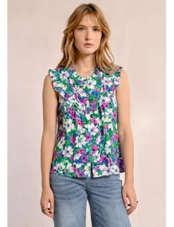 Top plisado con estampado y volantes