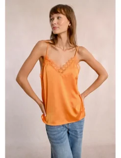 Top satinado de tirantes con encaje