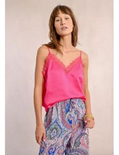 Top satinado de tirantes con encaje