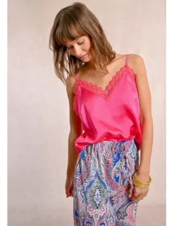 Top satinado de tirantes con encaje