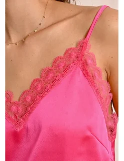 Top satinado de tirantes con encaje