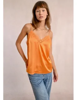 Top satinado de tirantes con encaje