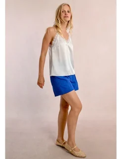 Top satinado de tirantes con encaje