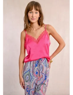 Top satinado de tirantes con encaje