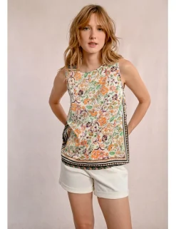 Top sin manga con estampado y lazada