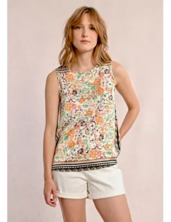 Top sin manga con estampado y lazada