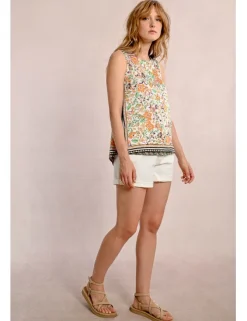 Top sin manga con estampado y lazada