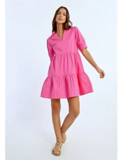 Vestido camisero con cuello y volantes