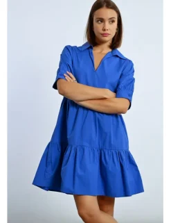 Vestido camisero con cuello y volantes
