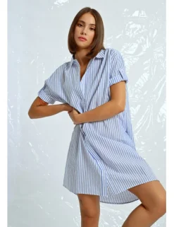 Vestido camisero de manga corta estampado rayas