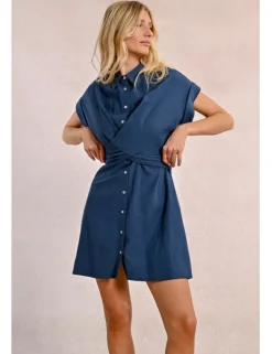 Vestido camisero de manga corta con lazada