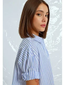 Vestido camisero de manga corta estampado rayas