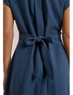 Vestido camisero de manga corta con lazada