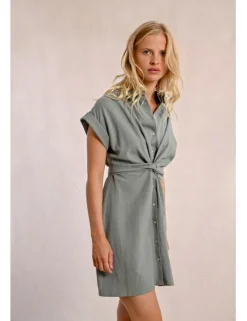 Vestido camisero de manga corta con lazada
